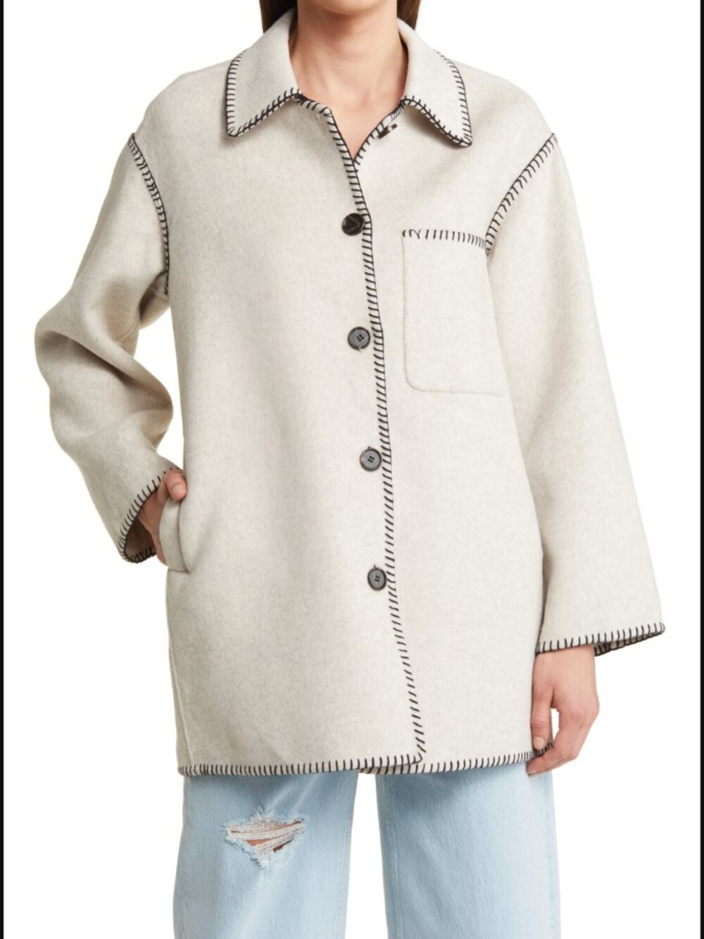 Rails Odyssey Whipstitch Detail Wool Blend Jacket Shacket Shade Oatmeal $398.00 - Picture 5 of 16